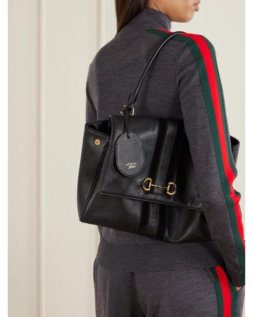 Gucci Black Paparazzo Medium Suede-Trimmed Leather Shoulder Bag
