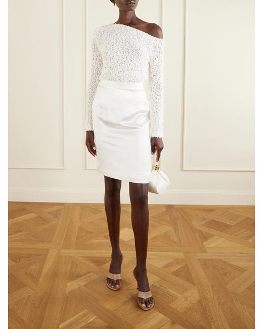 TOVE White June Cut-Out Silk-Satin Knee-Length Skirt