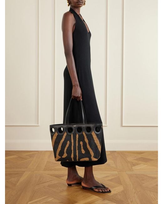Ferragamo Black Leather-Trimmed Raffia Tote