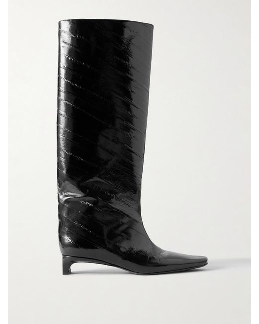 Loulou de Saison Black Joan Eel-Effect Patent Leather Knee Boots
