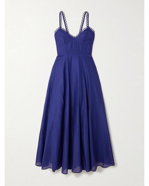 Charo Ruiz Blue Iraso Guipure Lace-Trimmed Cotton-Blend Voile Midi Dress