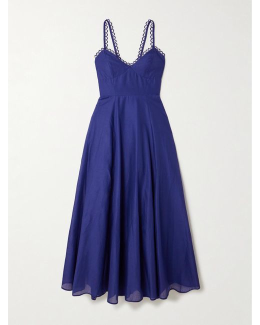 Robe Midi En Voile De Coton Mélangé À Finitions En Dentelle Guipure Iraso Charo Ruiz en coloris Blue