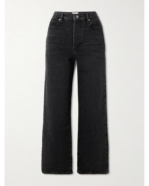 FRAME Black The Wide Cropped High-Rise Wide-Leg Jeans
