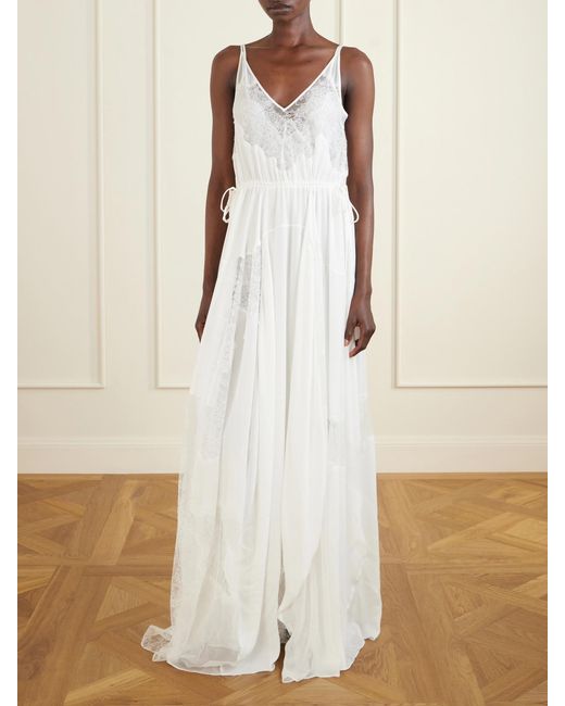 Heirlome White Josephine Lace-Trimmed Silk-Georgette Maxi Dress