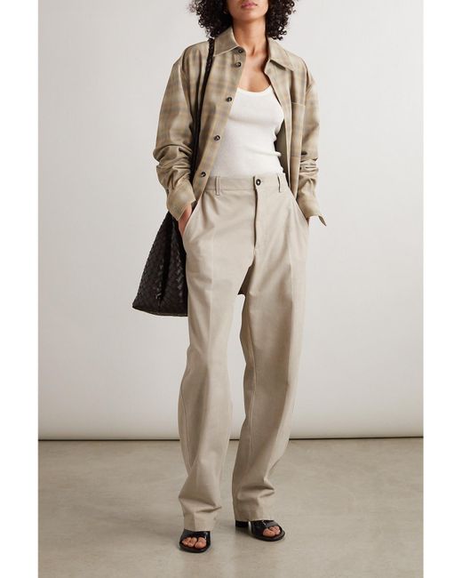 Bottega Veneta Natural Oversized Checked Leather Shirt