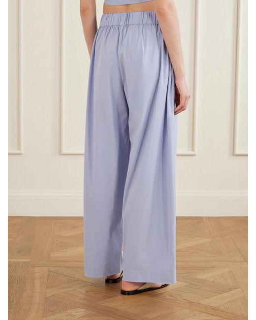 St. Agni Blue Everyday Cotton-Blend Poplin Wide-Leg Pants