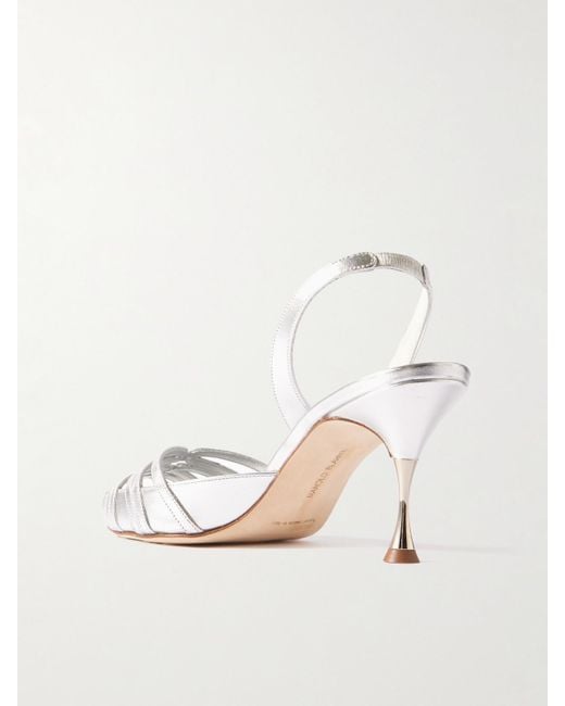 Manolo Blahnik Natural Makanak 70 Metallic Leather Sandals