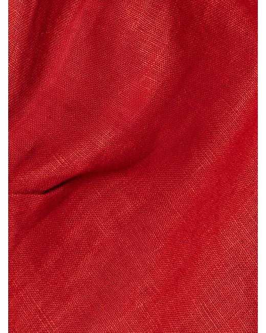 Faithfull The Brand Red Suis Off-The-Shoulder Draped Linen Midi Dress