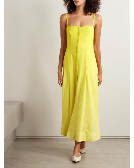 Gabriela Hearst Yellow Magritte Maxikleid Aus Einer Kaschmir-Seidenmischung Mit Fischgratmuster