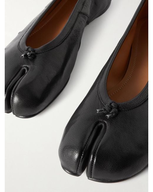Maison Margiela Black Tabi Ballerinas Mit Geteilter Kappe Aus Strukturiertem Leder
