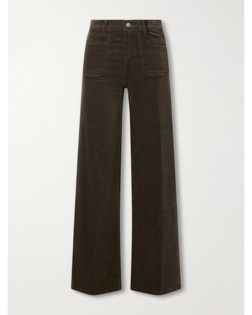 FRAME Green Le Slim Palazzo Modernist Cotton-Blend Corduroy Wide-Leg Pants