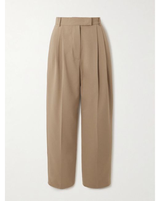 Frankie Shop Natural Bea Pleated Crepe Tapered-Leg Pants