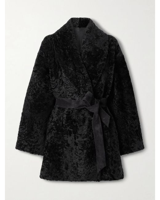 TOVE Black Vanessa Belted Shearling Coat