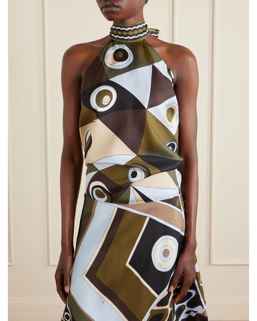 Emilio Pucci White Printed Silk-Twill Top