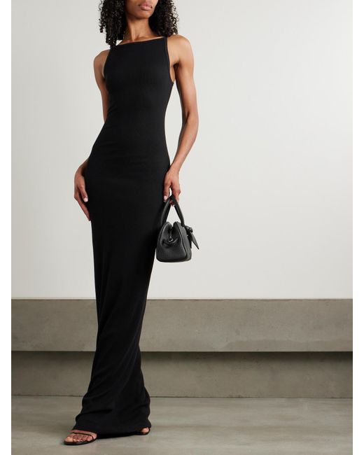 ÉTERNE Black Iris Ribbed Stretch-Cotton And Modal-Blend Jersey Maxi Dress