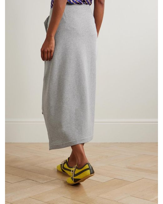 Dries Van Noten Gray Gathered Ruffled Asymmetric Cotton-Jersey Midi Skirt
