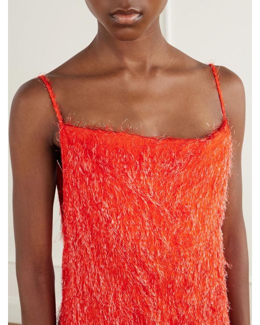Bottega Veneta Red Draped Fil Coupé Jacquard Midi Dress