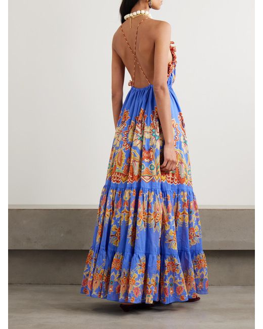 Etro White Ruffled Tiered Printed Cotton-Voile Maxi Dress