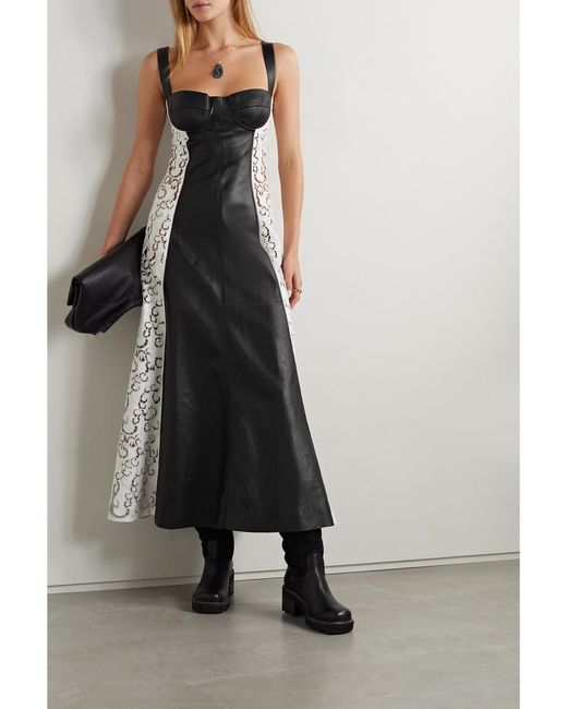 Gabriela Hearst Black Abami Paneled Lace Motif Leather Maxi Dress