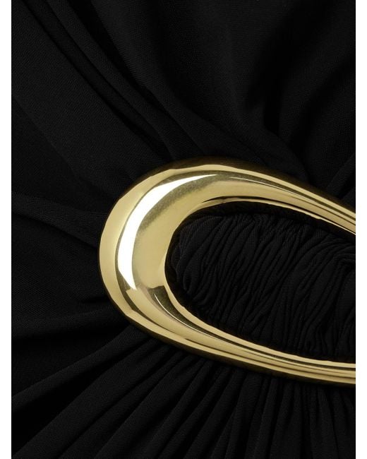 Bottega Veneta Black Asymmetrisches Midikleid Aus Strukturiertem Jersey Mit Cut-Out Und Verzierung