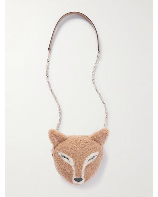 Jimmy Choo White Fox Leather-Trimmed Shearling Shoulder Bag