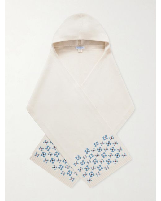 Calle Del Mar White Winter Hooded Fair Isle Cashmere Scarf