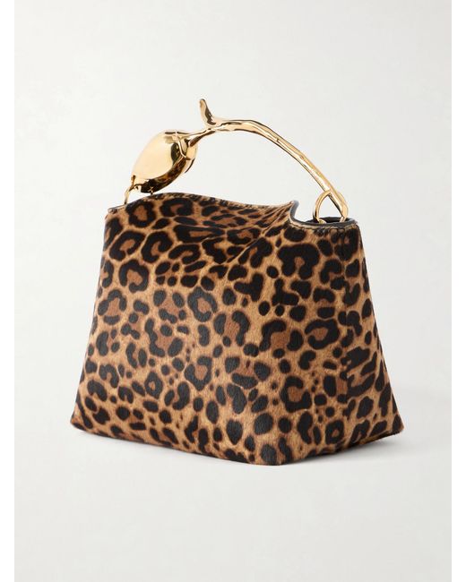 Erdem Brown Bloom Mini Animal-Print Calf Hair Clutch