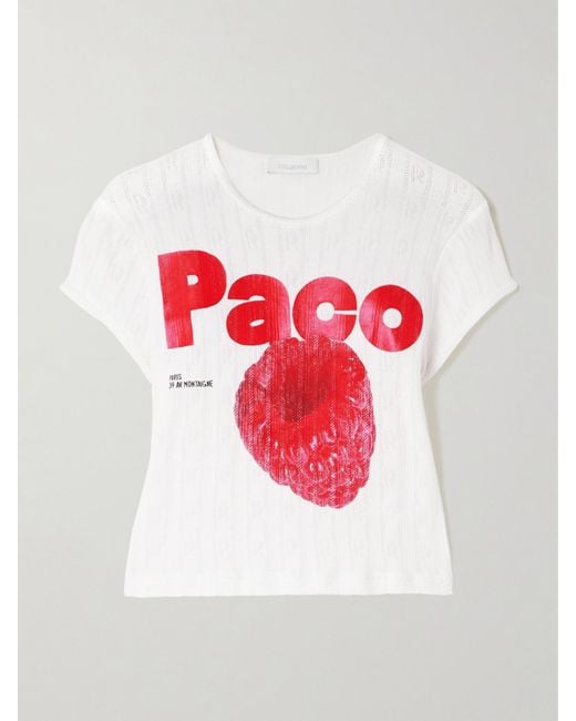 Rabanne Red Cropped Printed Pointelle-Knit Cotton T-Shirt