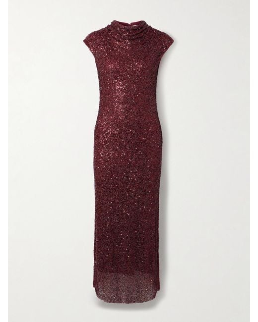Jonathan Simkhai Purple Zaria Midikleid Aus Mesh Mit Raffungen Und Verzierungen