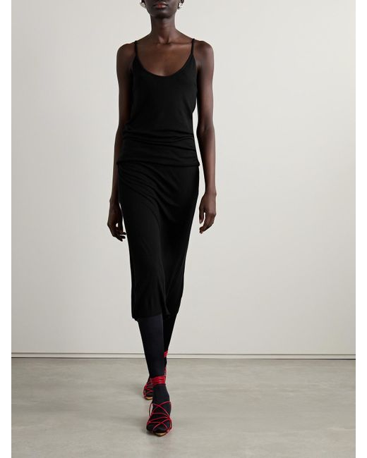 Khaite Black Leema Ribbed-Jersey Midi Skirt