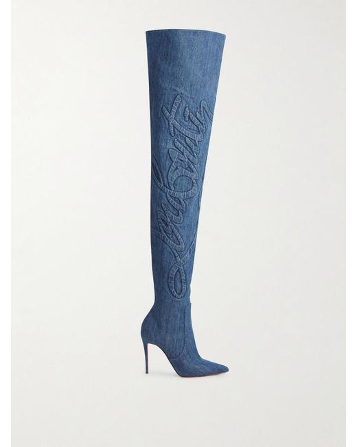 Christian Louboutin Blue Overknee-Stiefel Kate Botta Alta 100 Aus Denim
