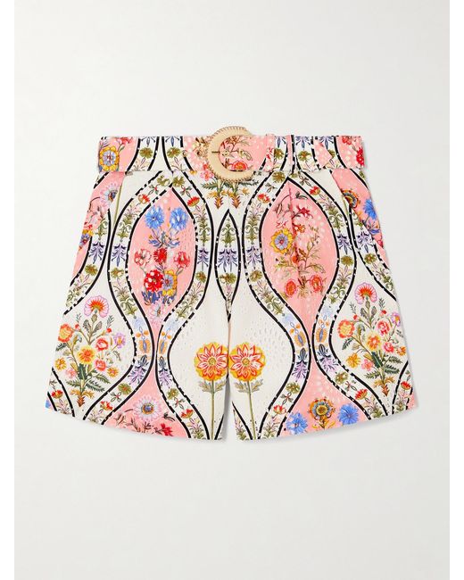 Borgo De Nor White Gwen Belted Printed Broderie Anglaise Cotton Shorts