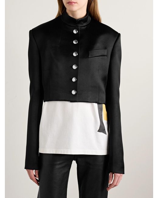 Khaite Black Samuelson Cropped Duchesse-Satin Jacket