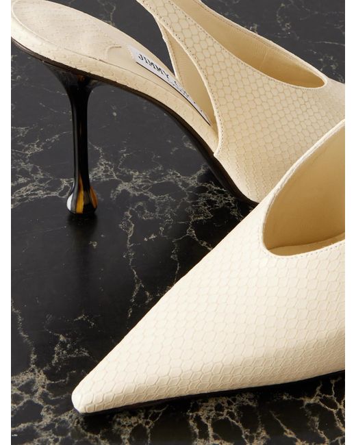 Jimmy Choo Black Isa 95 Snake-Effect Leather Slingback Pumps