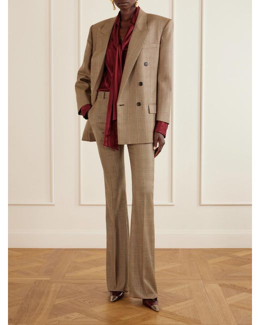 Saint Laurent Natural Prince Of Wales Virgin Wool Flared Pants