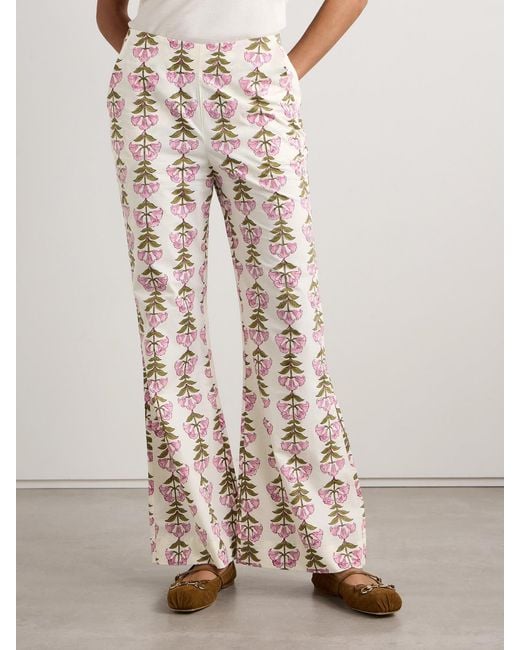 Alix Of Bohemia White Charlie Floral-Print Cotton Flared Pants