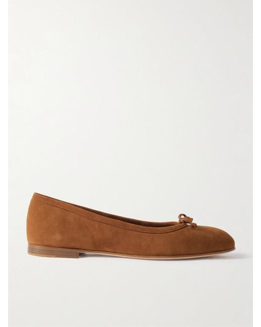 Manolo Blahnik Brown Veralli Bow-Detailed Suede Ballet Flats