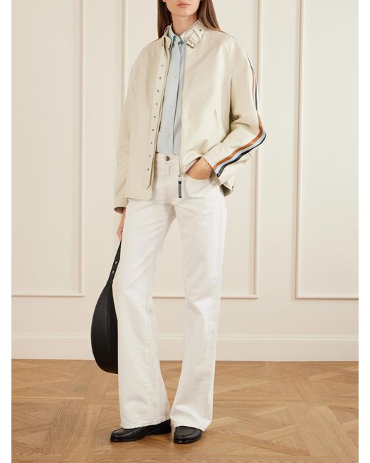 Marni Natural Belted Striped Leather Jacket