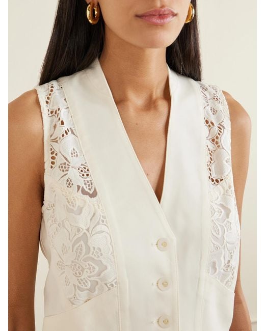Maison Mayle Natural Ines Lace-Trimmed Wool-Twill Vest