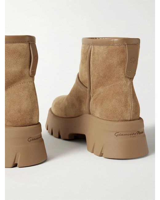 Gianvito Rossi Brown Stormy 50 Shearling-Lined Leather-Trimmed Suede Ankle Boots