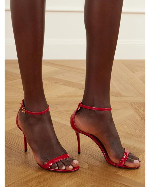 Dolce & Gabbana Pink Logo-Detailed Patent-Leather Sandals
