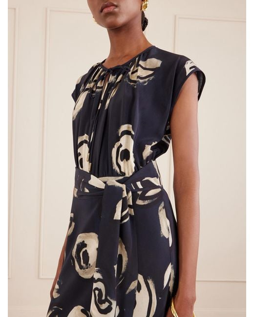 Max Mara Blue Tie-Detailed Silk-Chiffon Maxi Dress