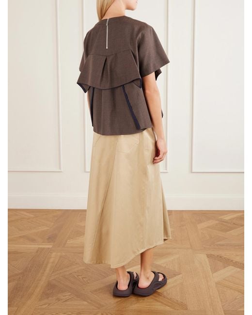 Sacai Brown Ruffled Wool Blouse