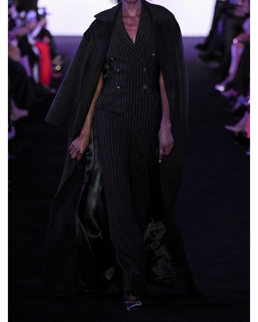 Sergio Hudson Black Double-Breasted Pinstriped Twill Jumpsuit