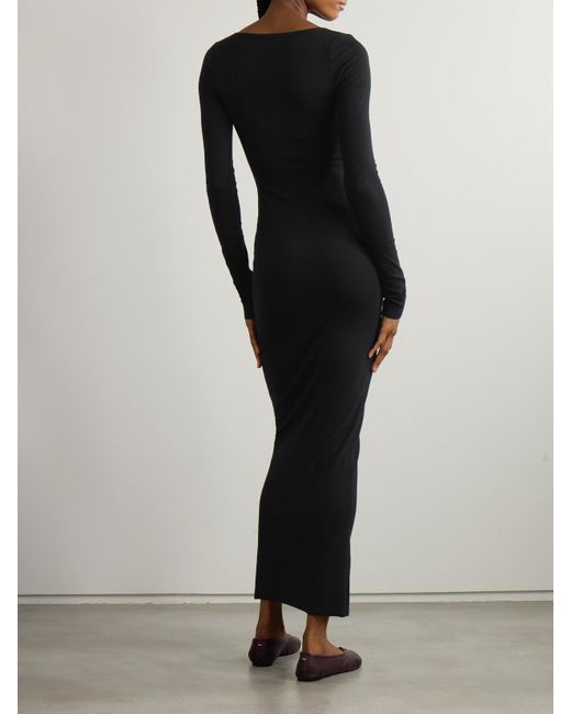 ÉTERNE Black Maxikleid Aus Geripptem Stretch-Jersey