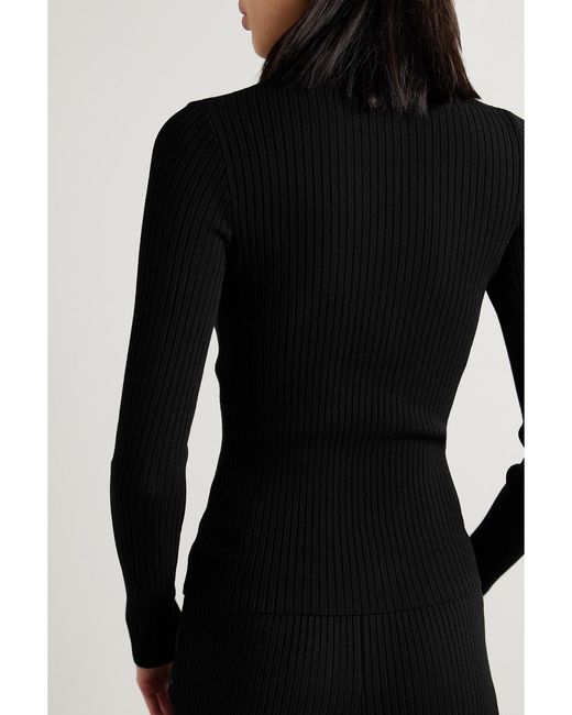 Courreges Black Reedition Embroidered Ribbed-Knit Turtleneck Sweater