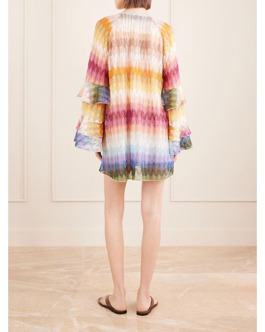 Missoni Gray Striped Metallic Crochet-Knit Mini Dress