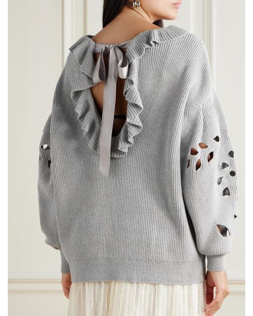 Pull Oversize En Coton Mélangé Côtelé À Découpes Francia Ulla Johnson en coloris Gray