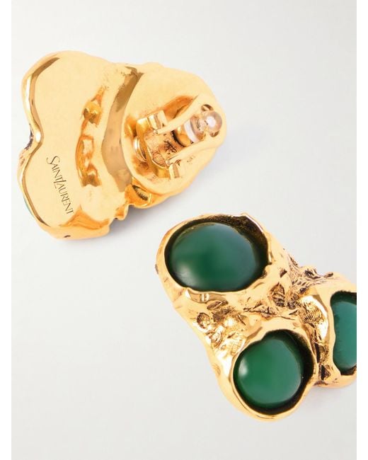 Saint Laurent Metallic Goldfarbene Ohrringe Mit Harz