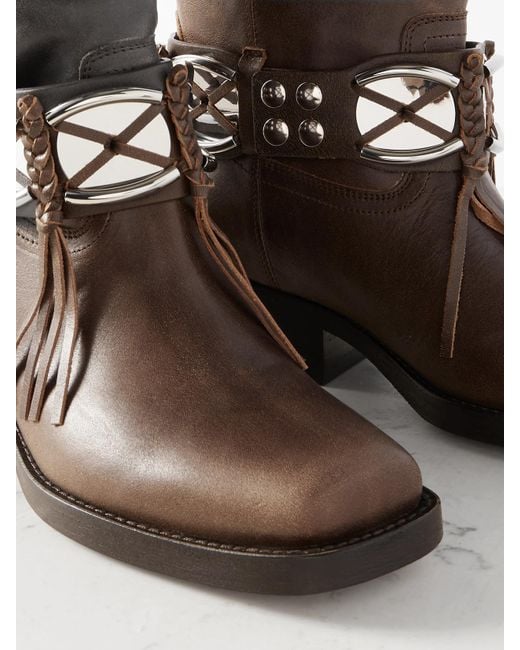 Isabel Marant Brown Ademe Embellished Fringed Leather Ankle Boots